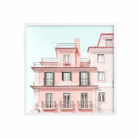 Art encadré maison rose pastel Minted® par Heather Loriece