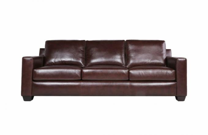 Tamsaus kaštono spalvos odinė sofa