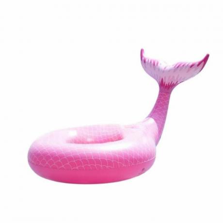 Плавучий бассейн с розовым пончиком и хвостом русалки