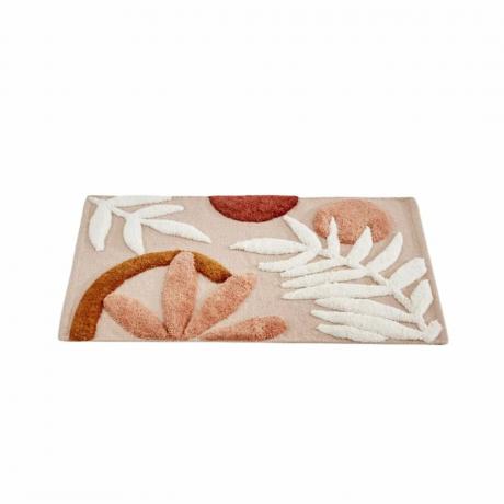 Tappetino da bagno rosa e marrone con motivo a foglie