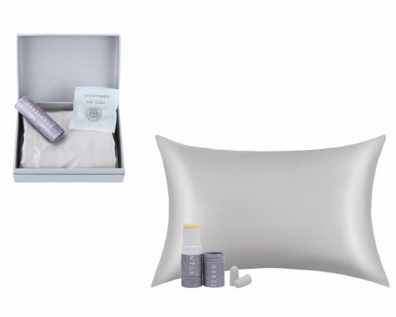 Възстановяващ сън добре комплект с копринена калъфка за възглавница, спрей и наушници