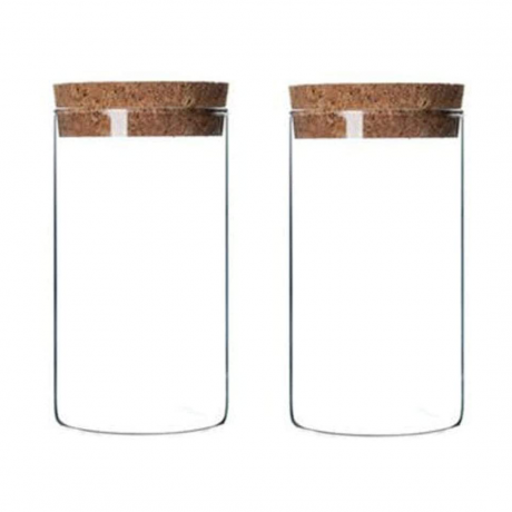 Ένα ζευγάρι γυάλινα βάζα αποθήκευσης με καπάκι από φελλό