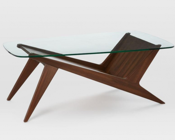 Stôl z orechového dreva West Elm Marcio a tvrdeného skla