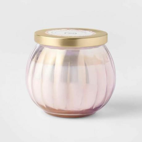 Candela in vaso di vetro rosa