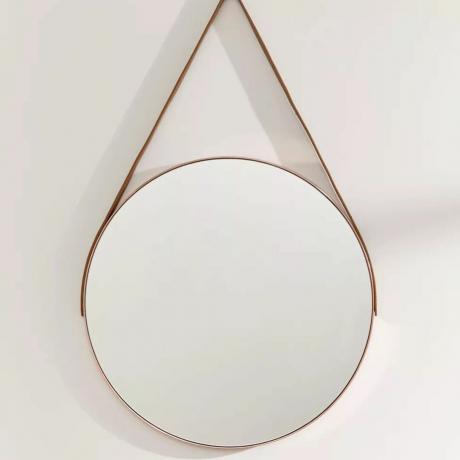 Kruhové zrcadlo s koženým řemínkem