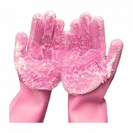 Růžové rukavice s drhnoucími štětinami 