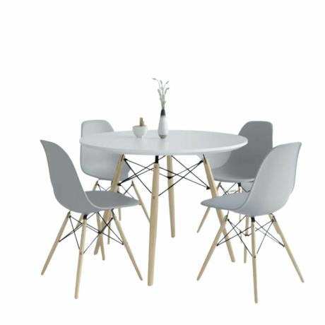Eine graue Essgruppe mit einem Tisch und vier Stühlen
