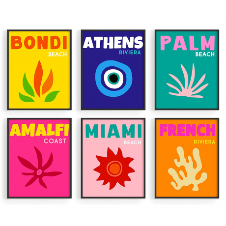 مجموعة من 6 مطبوعات فنية ملونة تحمل طابع السفر