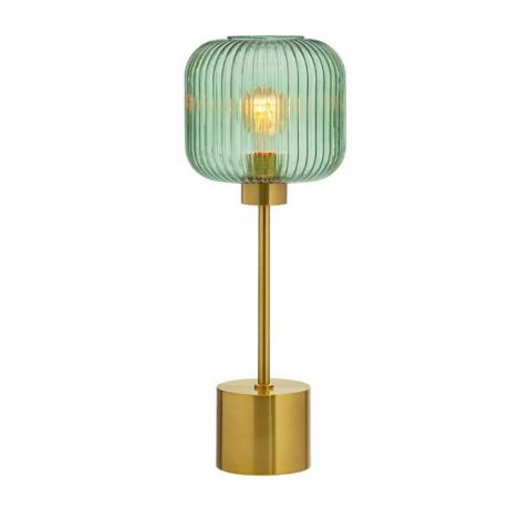 Zelená sklenená lampa so zlatým stojanom