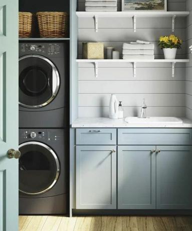 beli sterling umivalnik pralnica modre omarice siv pralni stroj in sušilni stroj