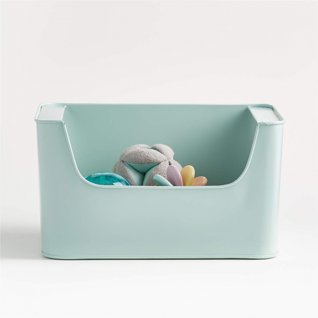 صندوق تخزين معدني أخضر بالنعناع مع طفل