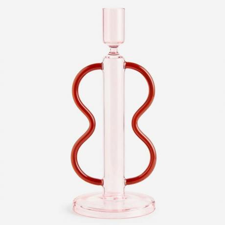 Formschöner Kerzenständer aus Glas in Rosa und Rot