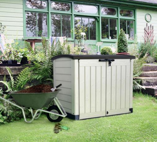 geriausia sodo šiukšliadėžė: laikykite „Arc Plastic Garden Storage Storage Box 1200L B&Q“