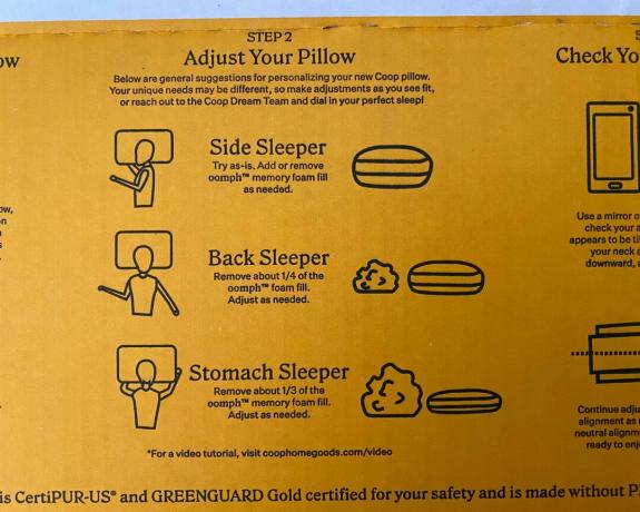 Informācijas kartīte Coop Adjustable Pillow dzeltenā krāsā