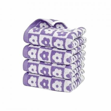 Asciugamani viso in cotone Jacquotha a fiori viola e bianchi