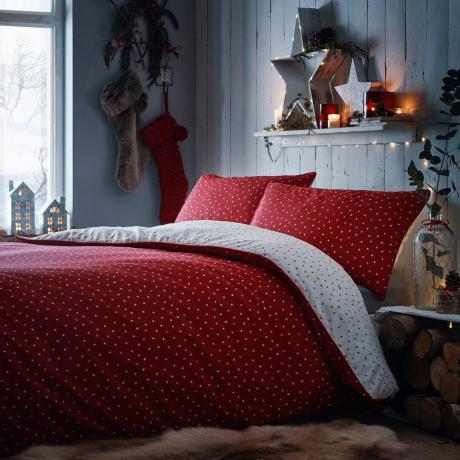 クリスマスの羽毛布団：赤いリバーシブルプリントのクリスマススターセット