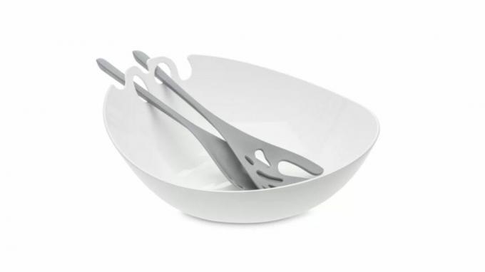 Zdjela za salatu u sjeni, bijela s poslužiteljima salata u kontrastnoj sivoj boji
