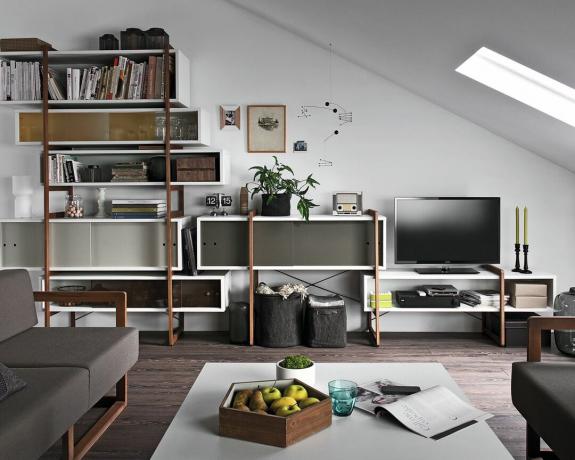 Offene modulare Regal-Medienwand im modernen Wohnzimmer