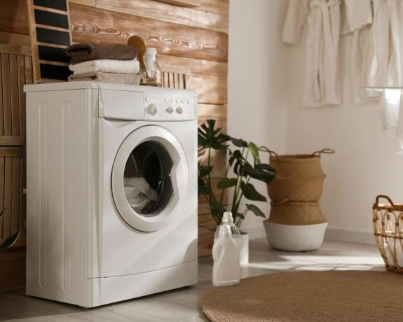 Stilvolle Zimmereinrichtung mit Waschmaschine