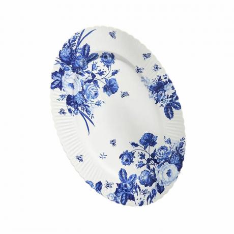 Fehér kerámia tálaló tányér kék virágokkal