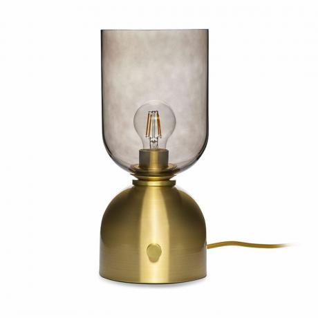 Mosadzný zlatý podstavec lampy s tienidlom z melírovaného skla