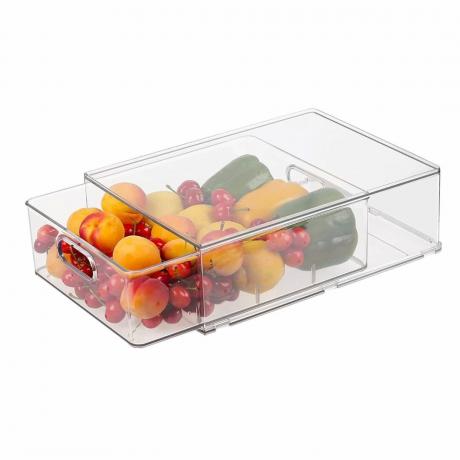 Frukt og grønnsaker i en rektangulær kjøleskapsarrangør