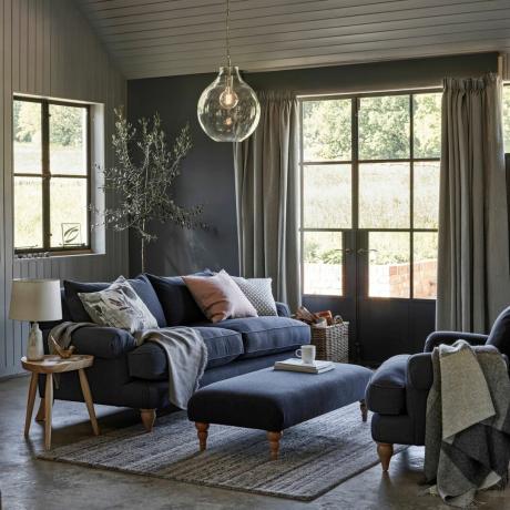 Hur man designar ett vardagsrum: Modernt rustikt vardagsrum i grått från John Lewis
