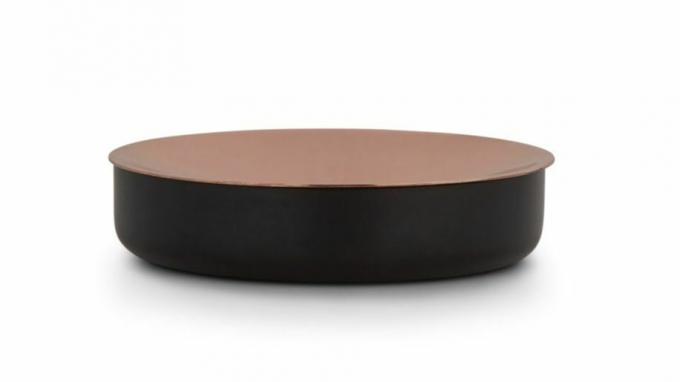 Jabonera Dado, base negra con tapa efecto cobre acabado espejo