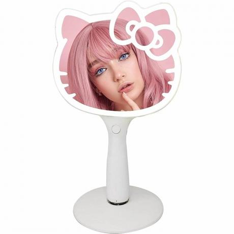 Muljed Vanity Hello Kitty LED käeshoitav peegel, meigivanity peegel püstise aluse ja reguleeritava heledusega