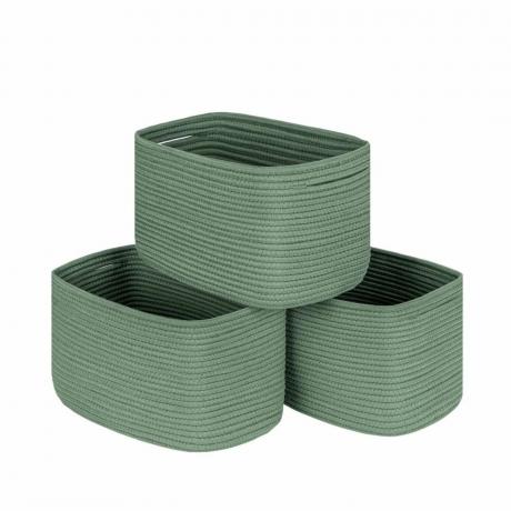 Tri pletene zelene košare za shranjevanje