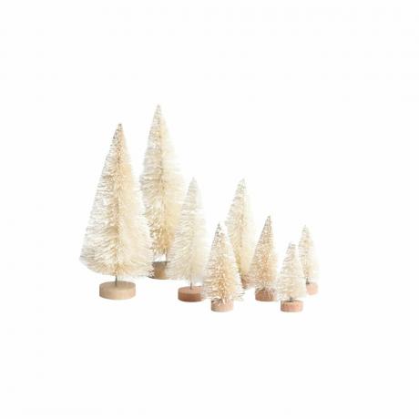 Umělé mini vánoční stromky v šedobílé s třpytkami