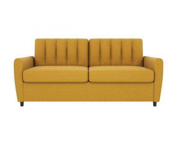 Un divano letto matrimoniale giallo senape