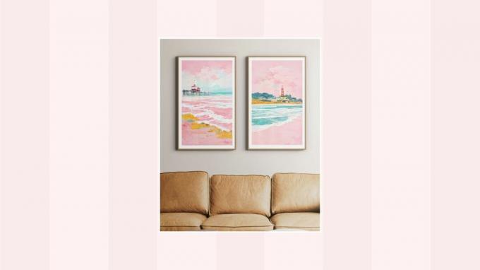 Μια εικόνα από έργα τέχνης ροζ τοίχου σε ροζ και λευκό φόντο