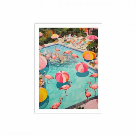 Une œuvre d'art murale d'une scène de piscine colorée