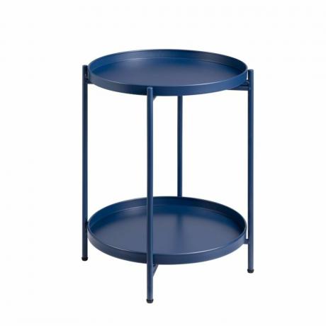 O masă laterală circulară albastru închis pe două niveluri