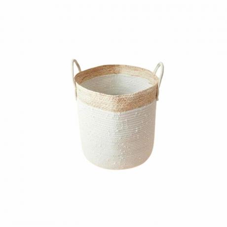cesta de almacenamiento blanca con punta color canela