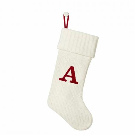 ถุงเท้าคริสต์มาสสีขาวที่มีอักษรย่อตัว 