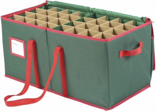 zelena i crvena kutija za pohranu ukrasa s dugim ručkama