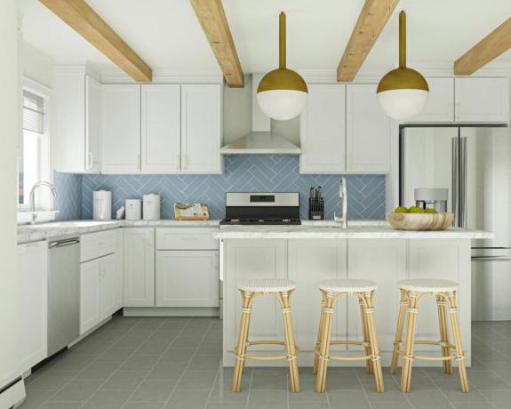 dapur putih modern dan cerah yang dirancang oleh modsy