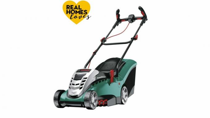 Mesin pemotong rumput listrik terbaik yang dapat Anda beli: Bosch Rotak 43 LI Ergoflex Mesin pemotong rumput tanpa kabel, hijau dan perak