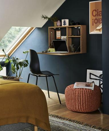 John Lewis & Partners Portal Wall Mounted Folding Desk, Natural/Grey, FSC-Certified (Oak Veneer Chipboard) in bedroom in