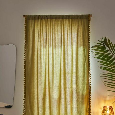 cortina verde palmer com borlas