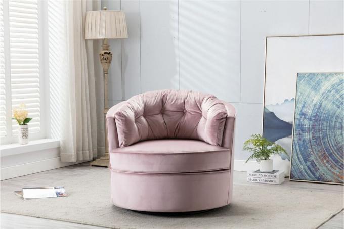 hållbara möbler på Wayfair Rossdorf Park Metivier 33,5 " Wide Tufted Velvet Swivel Barrel Chair, Was