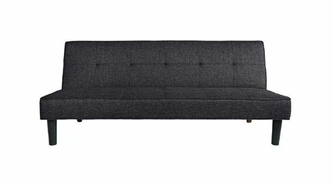 Tamsiai pilka spragtelėjimo formos sofa -lova be rankų