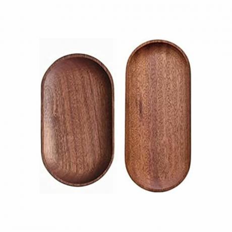 Duo de plateaux de vanité ovales en bois