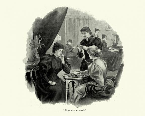 Viktoriansk etsning av salongspel