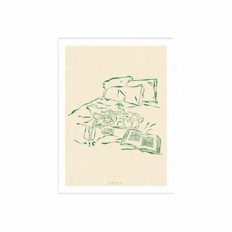 Nástěnná kresba zelené snídaně v posteli