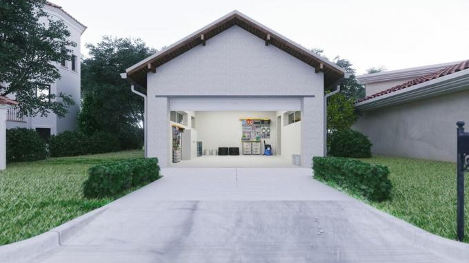 Garage aperto con strada privata in cemento