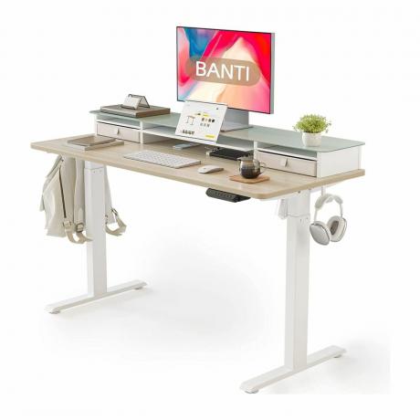 Banti zit-sta-bureau met glazen blad