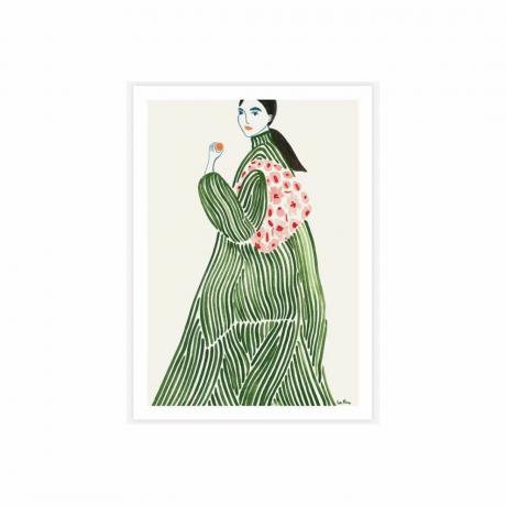 Een wandkunstwerk van een vrouw in een groene jurk